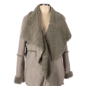 Beulah faux fur draped long sleeve jacket cardigan gray women's large